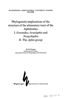 Phylogenetic Implications of the Structure of the Alimentary Tract of the Aphidoidea