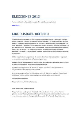 Elecciones 2013 Likud-Israel Beitenu