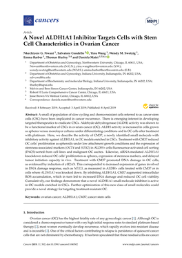 A Novel ALDH1A1 Inhibitor Targets Cells with Stem Cell Characteristics in Ovarian Cancer