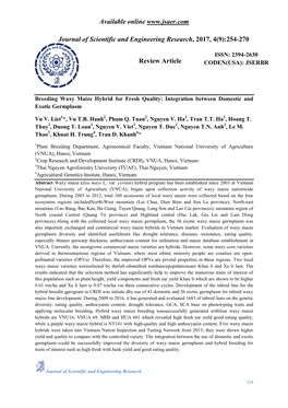 Breeding Waxy Maize Hybrid for Fresh Quality: Integration Between Domestic and Exotic Germplasm