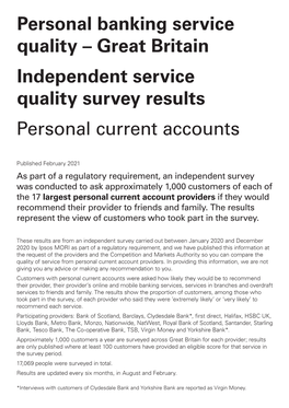 Personal Banking Service Quality – Great Britain Independent Service Quality Survey Results Personal Current Accounts