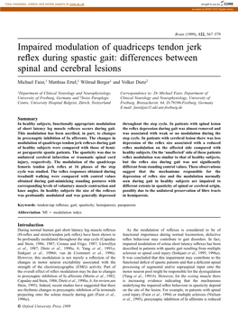 Impaired Modulation of Quadriceps Tendon Jerk Reflex During Spastic Gait