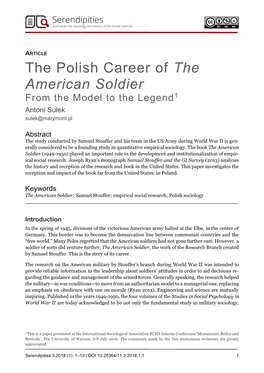 The Polish Career of the American Soldier from the Model to the Legend1 Antoni Sułek Sulek@Marymont.Pl