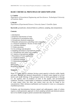 Basic Chemical Principles of Groundwater - L