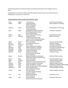 Scholarship and Award Recipients 2020