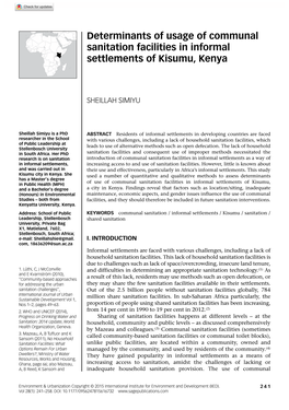 Determinants of Usage of Communal Sanitation Facilities in Informal Settlements of Kisumu, Kenya