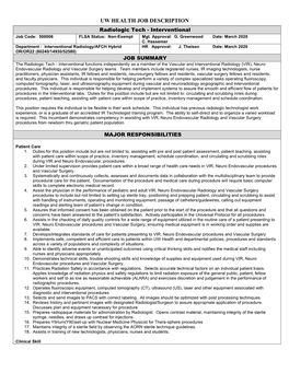 UW HEALTH JOB DESCRIPTION Radiologic Tech - Interventional Job Code: 500006 FLSA Status: Non-Exempt Mgt