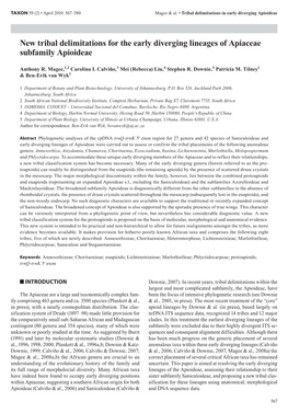 New Tribal Delimitations for the Early Diverging Lineages of Apiaceae Subfamily Apioideae