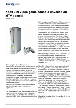Xbox 360 Video Game Console Unveiled on MTV Special 14 May 2005