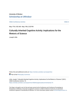 Culturally Inherited Cognitive Activity: Implications for the Rhetoric of Science