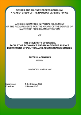 Gender and Military Professionalism: a “Case” Study of the Namibian Defence Force