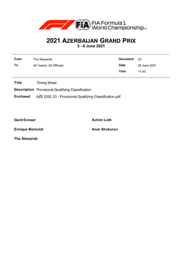 2021 AZERBAIJAN GRAND PRIX 3 - 6 June 2021