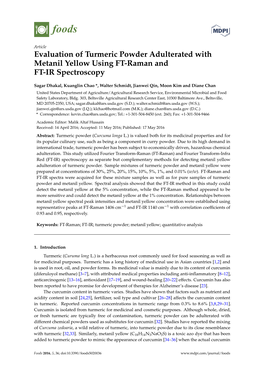 Evaluation of Turmeric Powder Adulterated with Metanil Yellow Using FT-Raman and FT-IR Spectroscopy