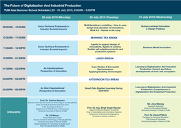 The Future of Digitalization and Industrial Production TUM Asia Summer School Schedule | 29 - 31 July 2019, 9:00AM - 5:00PM