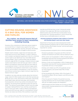Factsheet: Cutting Housing Assistance Is a Bad Deal for Women and Families