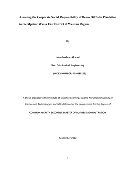 Assessing the Corporate Social Responsibility of Benso Oil Palm Plantation in the Mpohor Wassa East District of Western Region