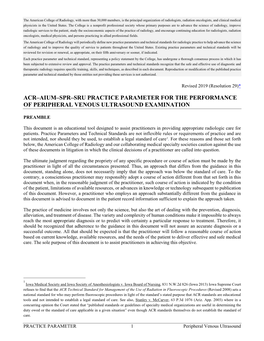 Acr–Aium–Spr–Sru Practice Parameter for the Performance of Peripheral Venous Ultrasound Examination