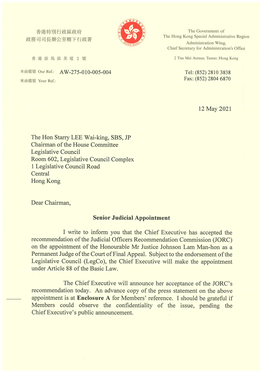 Director of Administration's Letter Dated 12 May 2021