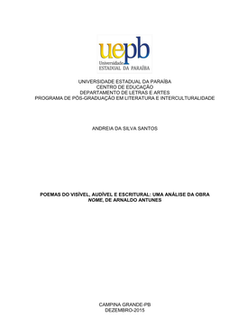 Universidade Estadual Da Paraíba Centro De Educação Departamento De Letras E Artes Programa De Pós-Graduação Em Literatura E Interculturalidade