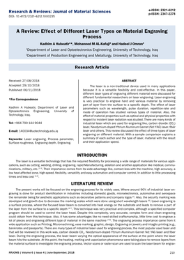 A Review: Effect of Different Laser Types on Material Engraving Process