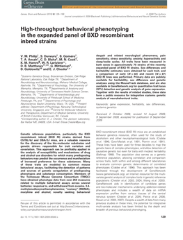 High-Throughput Behavioral Phenotyping in the Expanded Panel of BXD Recombinant Inbred Strains