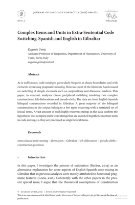 Complex Items and Units in Extra-Sentential Code Switching