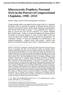 Idiosyncratic Prophets: Personal Style in the Prayers of Congressional Chaplains, 1990–2010