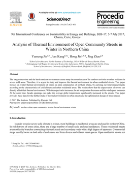 Analysis of Thermal Environment of Open Community Streets in Winter in Northern China