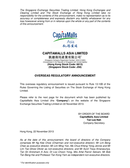 Capitamalls Asia Limited 凱德商用產業有限公司