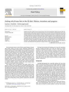 Getting Rid of Trans Fats in the US Diet: Policies, Incentives and Progress