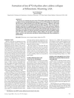 Formation of Low-Δ18o Rhyolites After Caldera Collapse at Yellowstone, Wyoming, USA