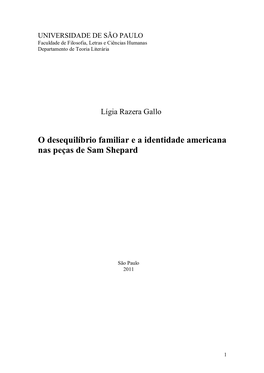 UNIVERSIDADE DE SÃO PAULO Faculdade De Filosofia, Letras E Ciências Humanas Departamento De Teoria Literária