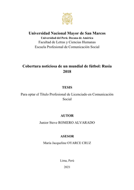 Universidad Nacional Mayor De San Marcos Cobertura Noticiosa De Un Mundial De Fútbol