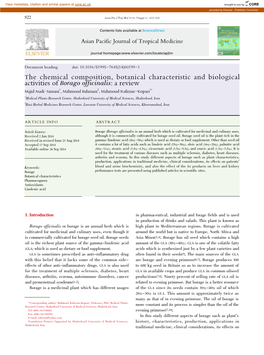 The Chemical Composition, Botanical Characteristic and Biological Activities of Borago Officinalis: a Review