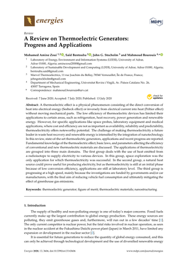 A Review on Thermoelectric Generators: Progress and Applications