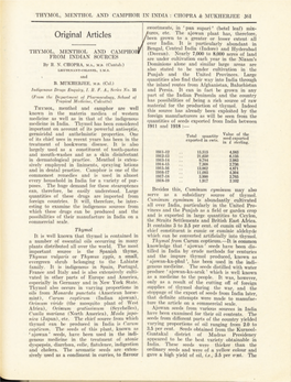 Thymol, Menthol and Camphor from Indian Sources