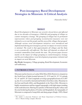 Post-Insurgency Rural Development Strategies in Mizoram: a Critical Analysis