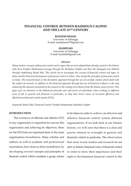 Financial Control Between Rashidun Caliphs and the Late 11Th Century