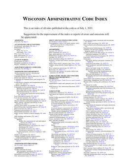 Wisconsin Administrative Code Index