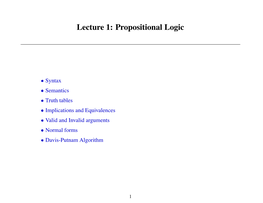 Lecture 1: Propositional Logic