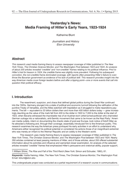 Yesterday's News: Media Framing of Hitler's Early Years, 1923-1924