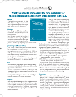 What You Need to Know About the New Guidelines for the Diagnosis and Management of Food Allergy in the U.S