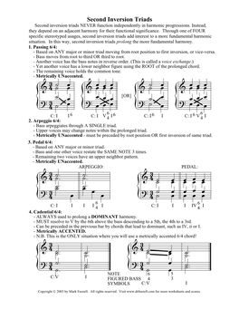 Second Inversion Triads Second Inversion Triads NEVER Function Independently in Harmonic Progressions