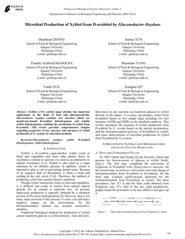 Microbial Production of Xylitol from D-Arabitol by Gluconobacter Oxydans