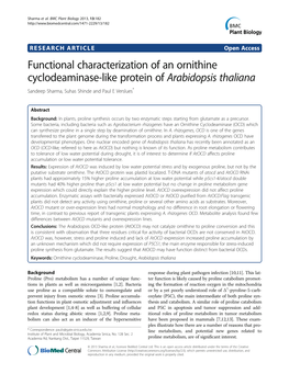 Functional Characterization of an Ornithine Cyclodeaminase-Like Protein of Arabidopsis Thaliana Sandeep Sharma, Suhas Shinde and Paul E Verslues*