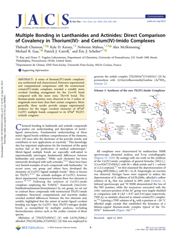 Direct Comparison of Covalency in Thorium(IV)- and Cerium(IV)-Imido Complexes † § † § † ‡ § † Thibault Cheisson, , Kyle D