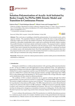 Solution Polymerization of Acrylic Acid Initiated by Redox Couple Na-PS/Na-MBS: Kinetic Model and Transition to Continuous Process