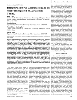 Immature Embryo Germination and Its Micropropagation of Ilex Crenata Thunb