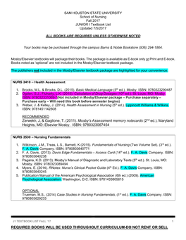 REQUIRED BOOKS WILL BE USED THROUGHOUT CURRICULUM-DO NOT RENT OR SELL JUNIOR I Textbook List Updated 3/29/2017