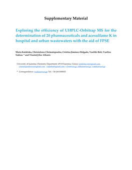 Supplementary Material Exploring the Efficiency of UHPLC-Orbitrap MS For